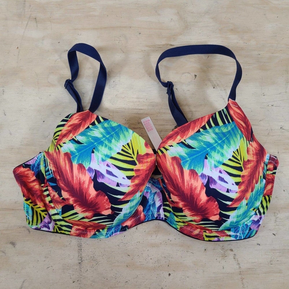 Victoria Secret Pink Colorful Bra Size 36D Floral Leaves